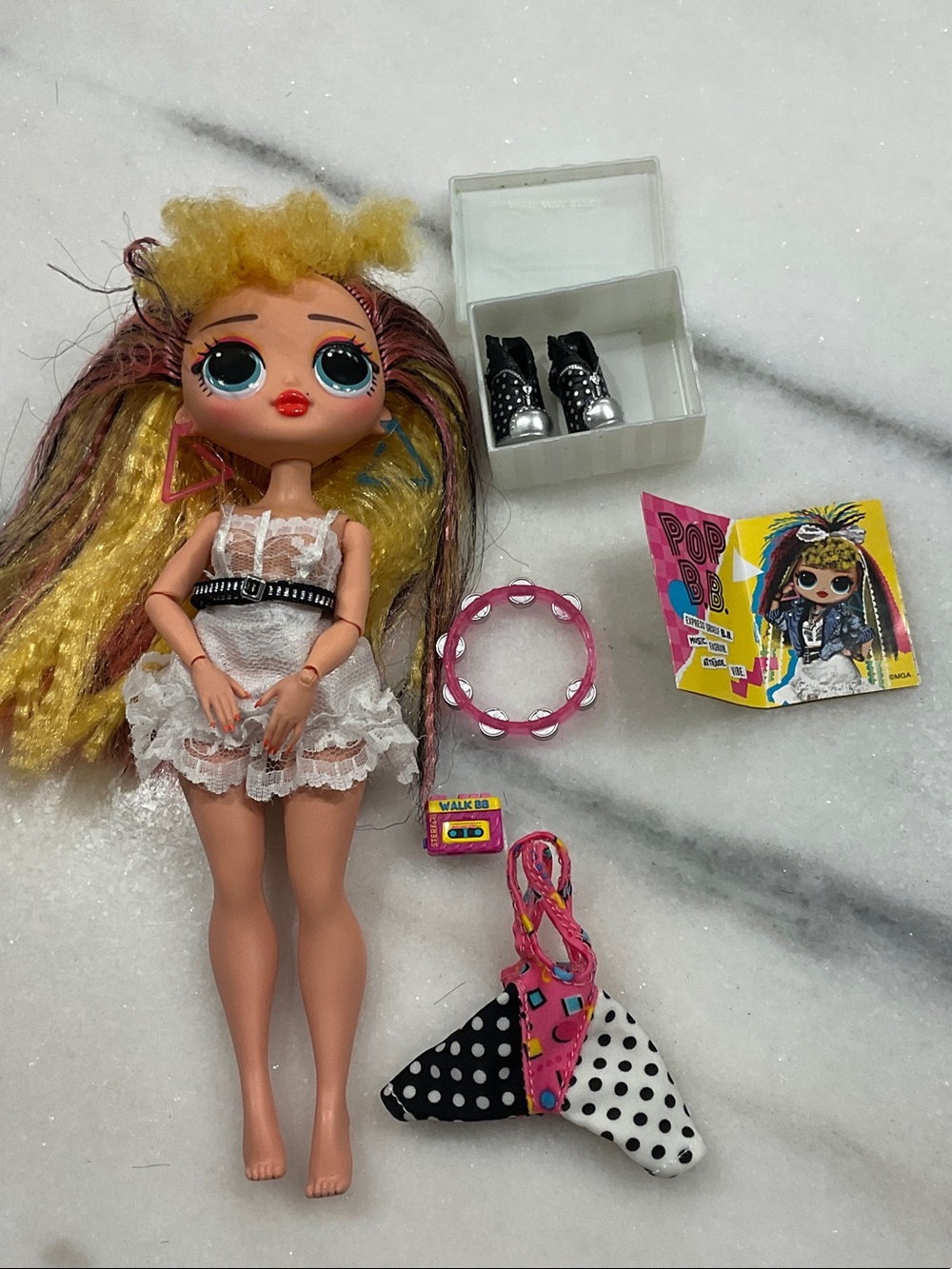 L.O.L. Surprise! Doll with Yellow & Pink Hair and White Lace Outfit